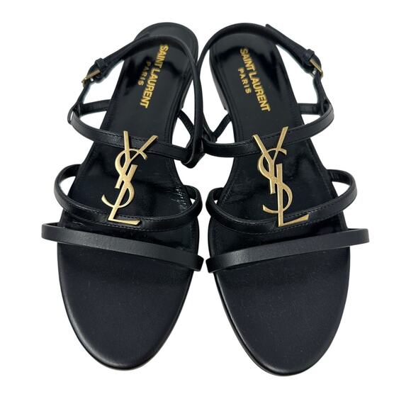 Saint Laurent Cassandra Calfskin YSL Slingback Sandals Womens Sz 37 US 7 Black